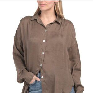 NWT Bella Dahl Women's Brown Flowy Beach Button-Up Shirt Size XS